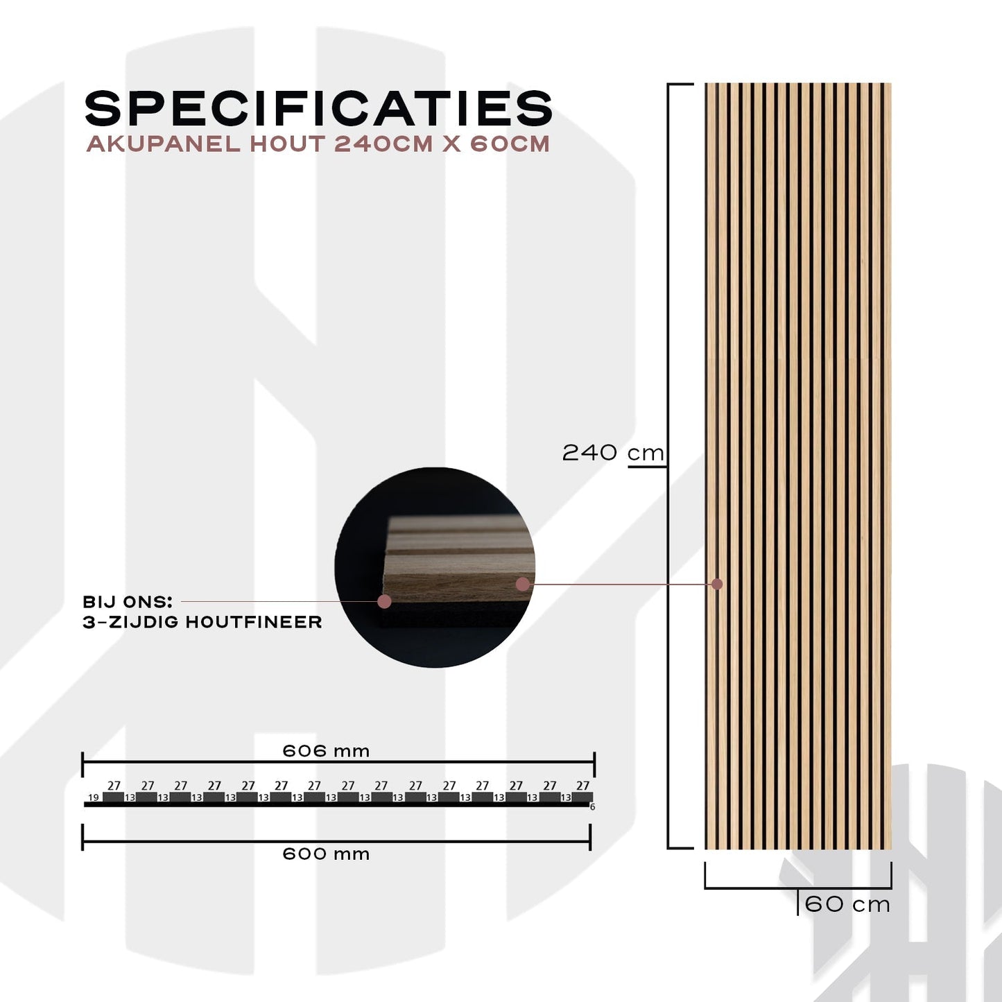 AkuPanel Gerookt Eiken-Hout | 240cm x 60cm | 3-zijdig écht houtfineer